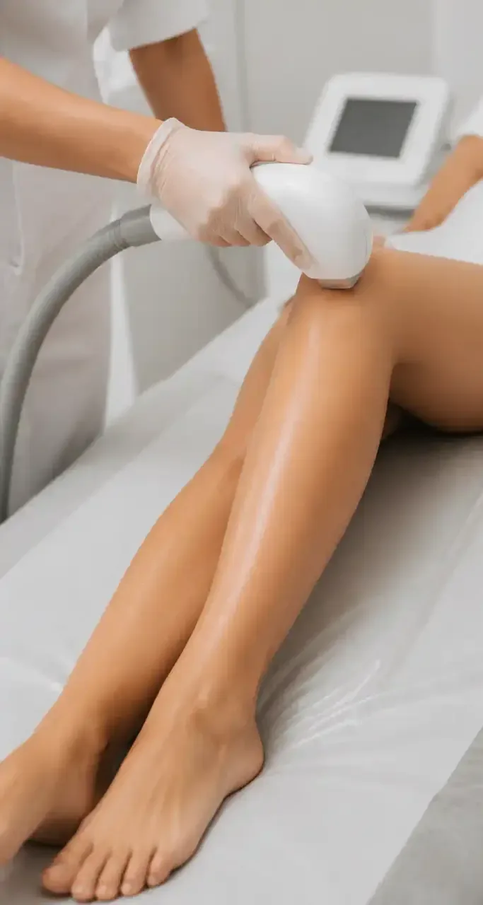 Séance professionnelle de lumière pulsée sur les jambes en institut