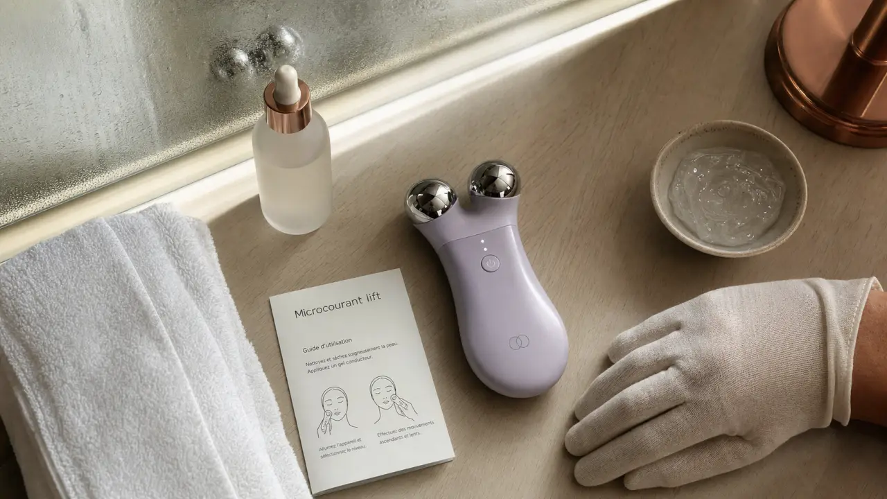 Soin du visage à microcourant à la maison : appareil microcourant et gel conducteur