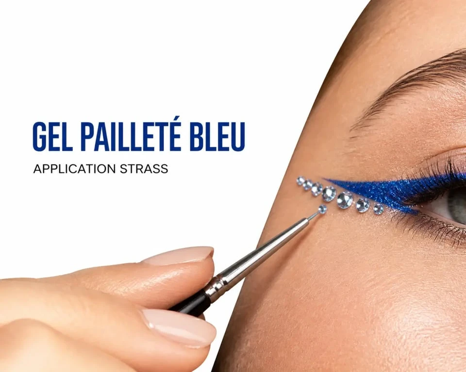 Maquillage carnaval Dunkerque en gros plan avec gel pailleté et strass