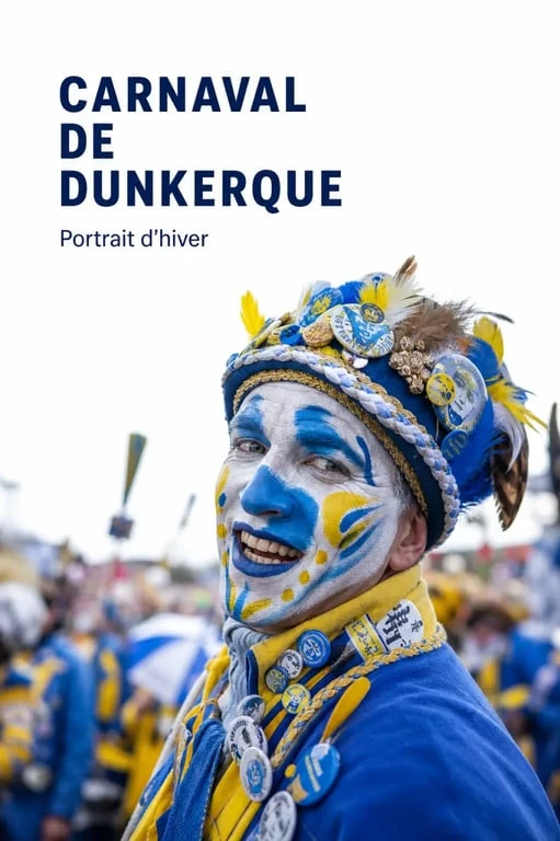 Maquillage carnaval Dunkerque bleu blanc jaune dans la foule du carnaval