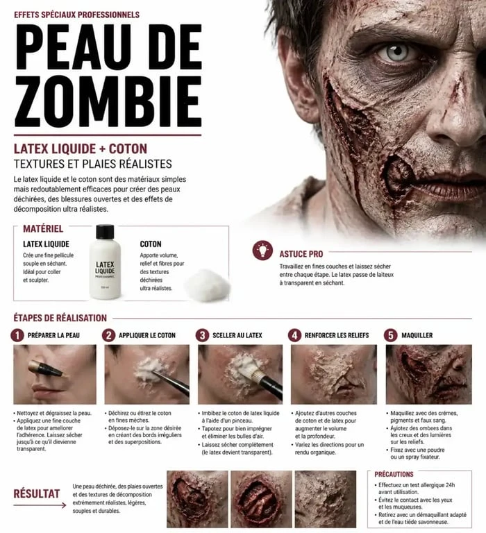 Création de textures et blessures réalistes pour maquillage pour zombie