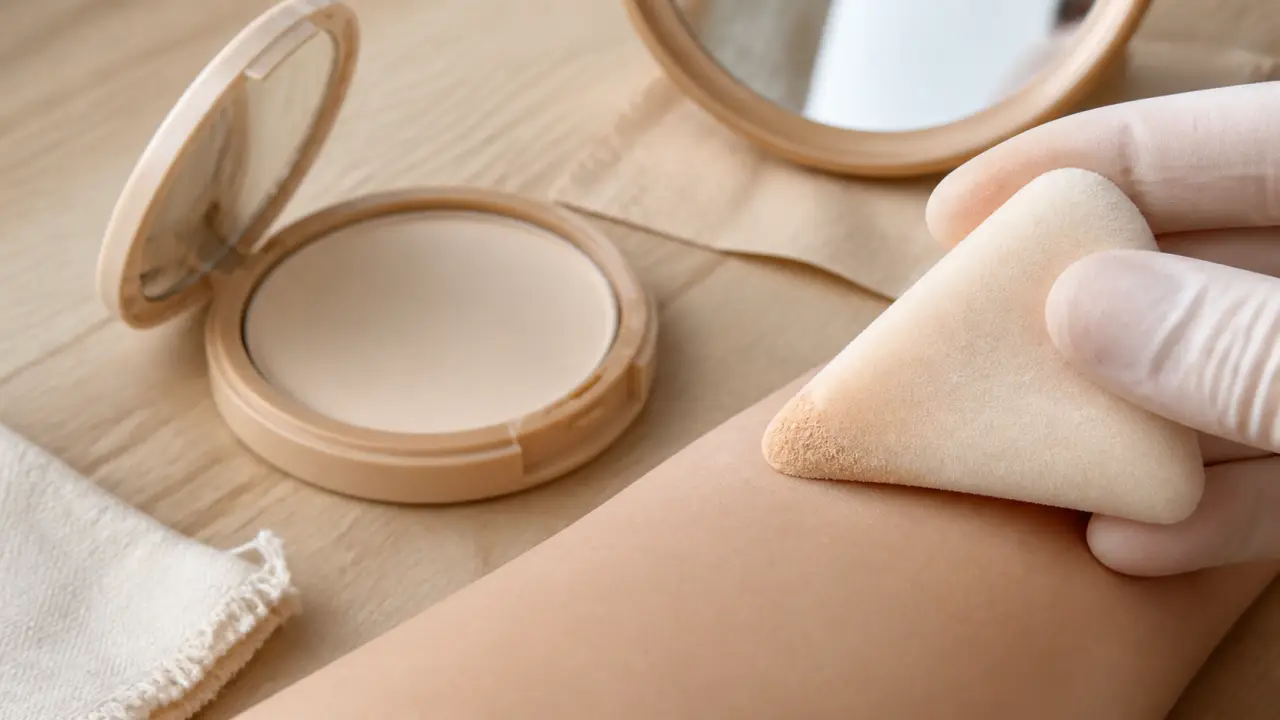 Houpette maquillage triangulaire avec poudre sans trace