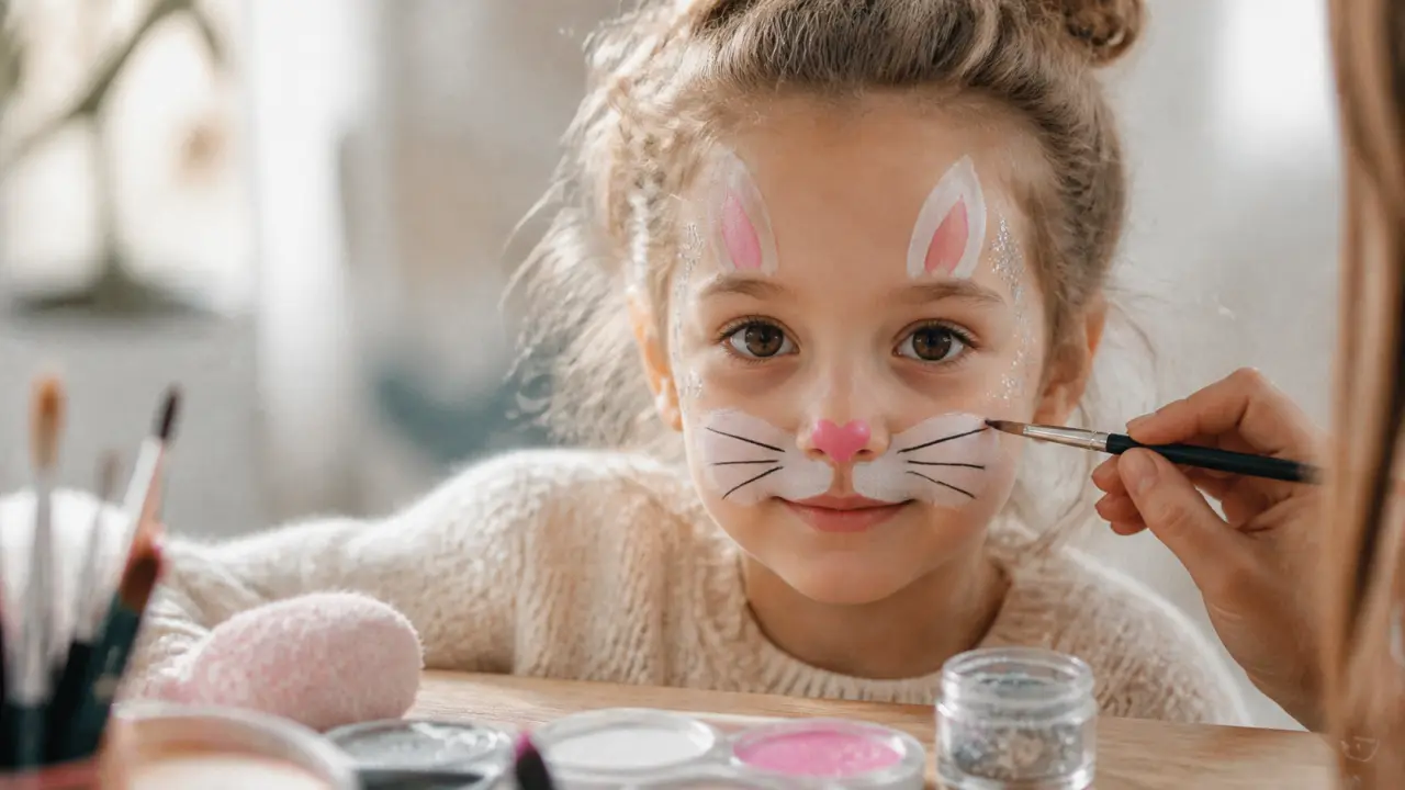 Maquillage lapin facile : museau rose, oreilles et moustaches nettes
