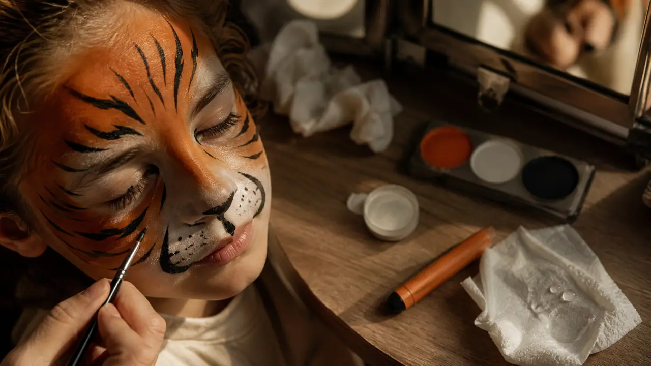 Maquillage tigre orange blanc noir, facile