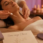 Soin visage clarins : esthéticienne applique un sérum, modèle de soins 15 30 60 90 min