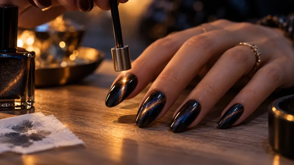 Cat eyes ongles : effet œil de chat sur ongles en gel, reflet magnétique