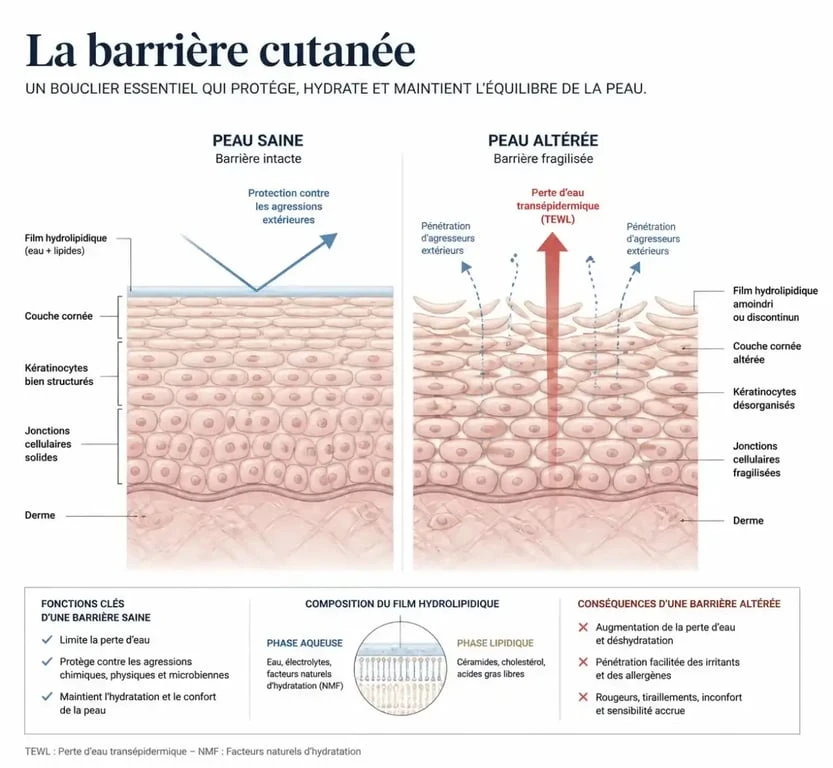 Illustration de la barrière cutanée altérée responsable de la dartre peau