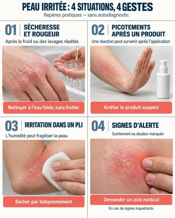Peau irritée : reconnaître les symptômes et les gestes adaptés selon la situation
