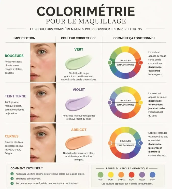 Schéma de colorimétrie pour choisir sa base maquillage correctrice