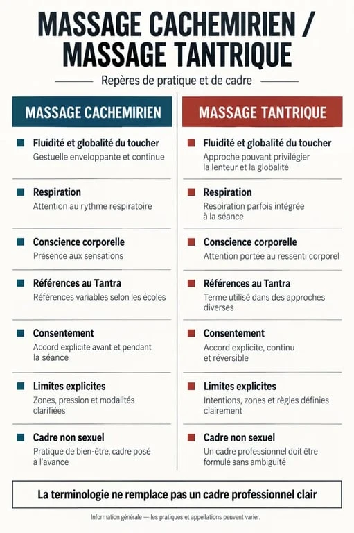 Infographie comparative sur le massage cachemirien et le massage tantrique