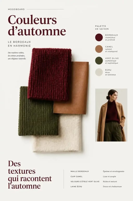 Palette d'associations de couleurs avec le bordeaux pour des tenues automnales