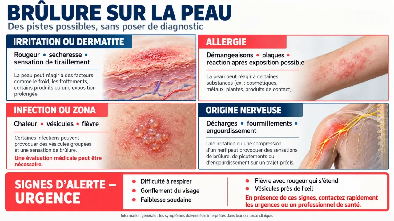 Sensation de brulure sur la peau : causes possibles et signes d’alerte